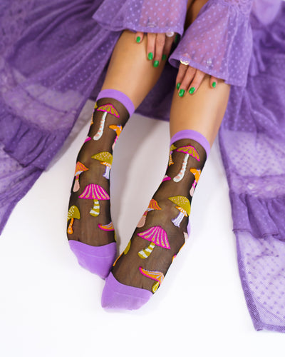 magic mushroom socks black sheer sock sock candy